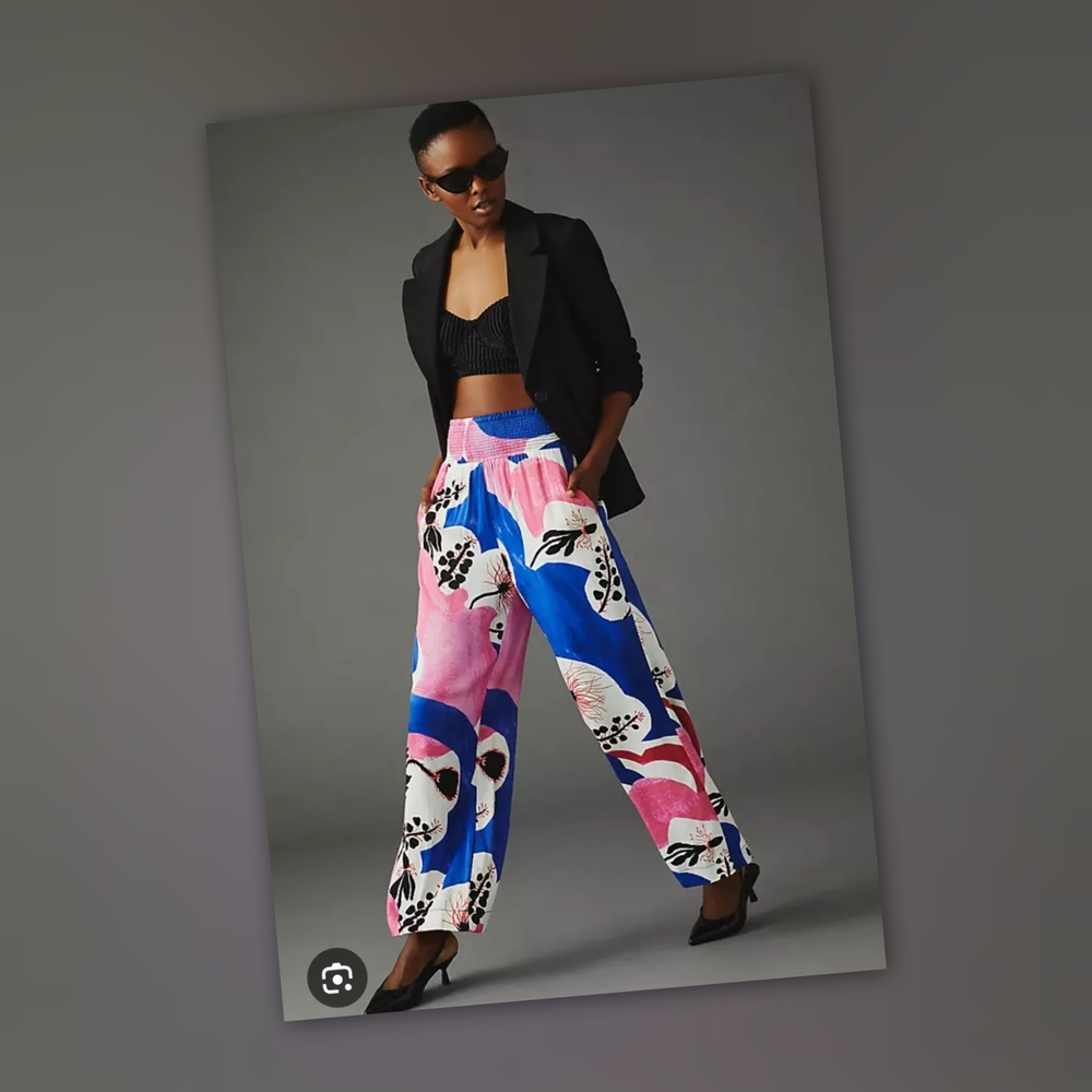Anthropologie Pink & Blue Floral Wide-Leg Pants